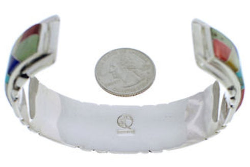 Sterling Silver Multicolor Inlay Southwest Cuff Bracelet FX27550