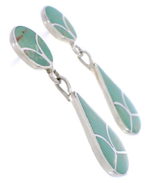 Sterling Silver And Turquoise Inlay Post Dangle Earrings JX23741