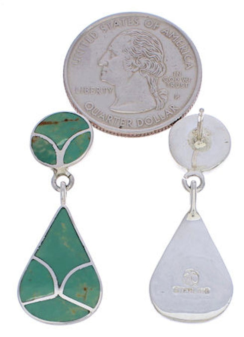 Sterling Silver And Turquoise Inlay Post Dangle Earrings JX23741