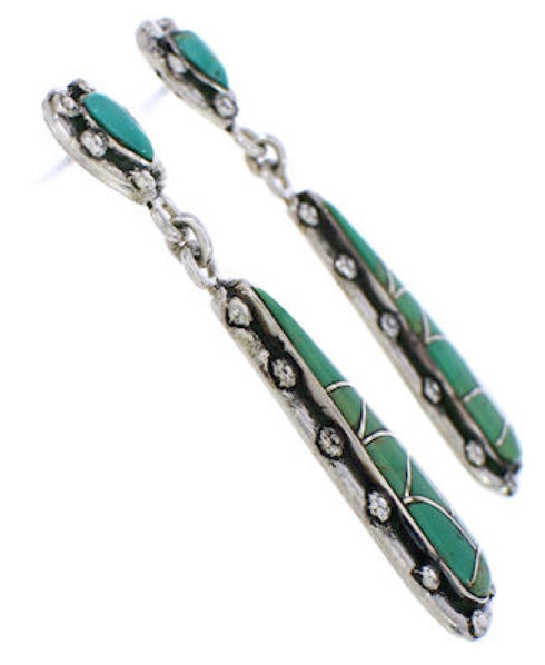 Genuine Sterling Silver Turquoise Inlay Post Dangle Earrings JX24162