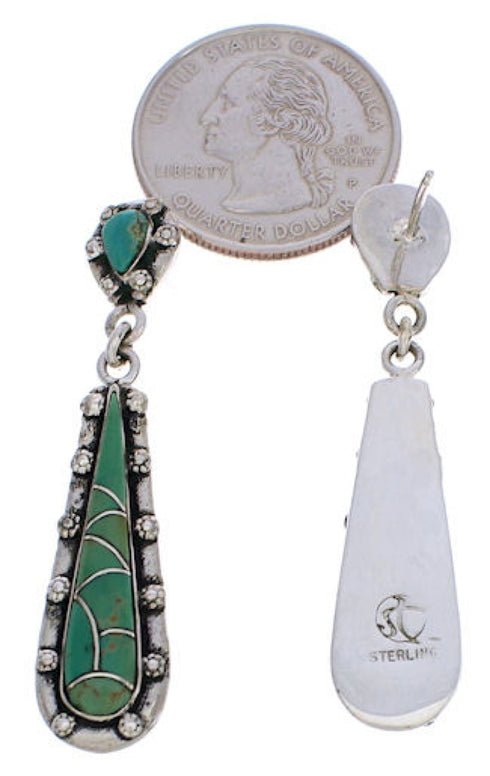 Genuine Sterling Silver Turquoise Inlay Post Dangle Earrings JX24162