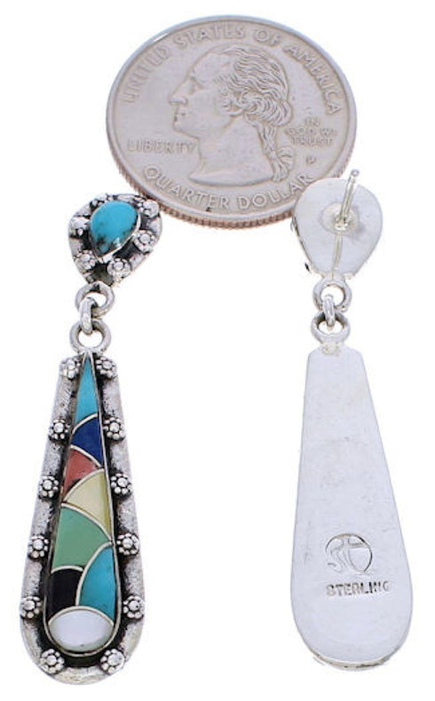 Genuine Sterling Silver Multicolor Inlay Post Dangle Earrings JX24167