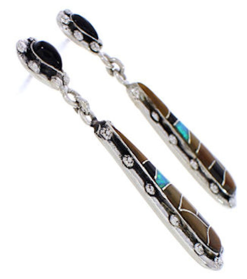 Multicolor Inlay Southwest Jewelry Post Dangle Earrings JX24172