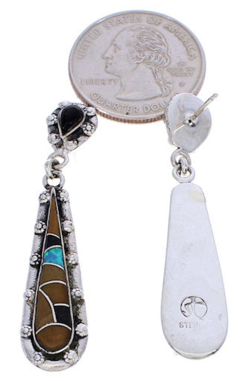 Multicolor Inlay Southwest Jewelry Post Dangle Earrings JX24172