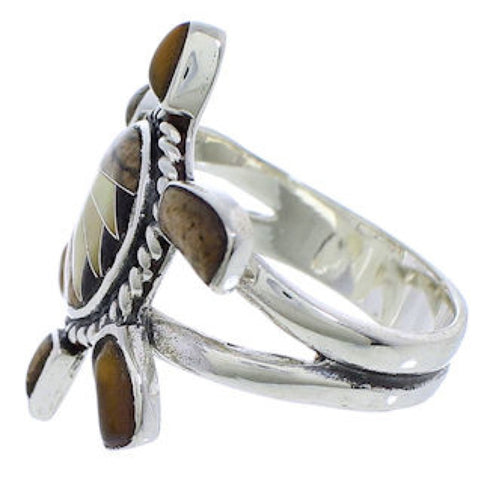 Silver Southwest Inlay Multicolor Turtle Ring Size 7-1/2 CX47201