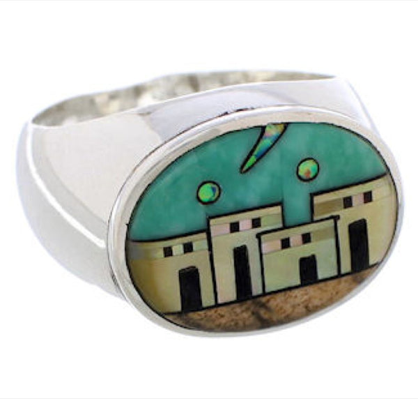 Multicolor Native American Pueblo Design Ring Size 10-1/2 PX42288