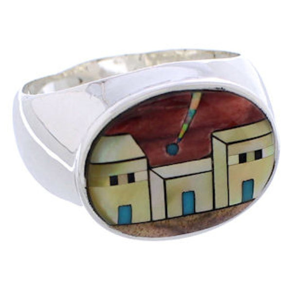 Silver Jewlery Multicolor Pueblo Design Ring Size 9-3/4 PX42410