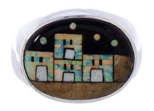 Multicolor Inlay Native American Pueblo Design Ring Size 9-1/2 PX42453
