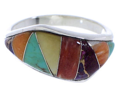 Genuine Sterling Silver Multicolor Inlay Ring Size 7 EX50442