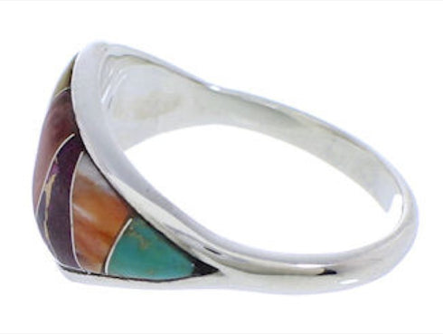 Genuine Sterling Silver Multicolor Inlay Ring Size 7 EX50442