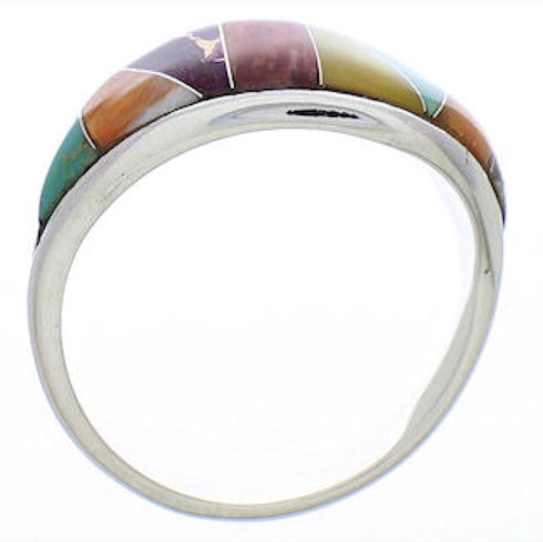Genuine Sterling Silver Multicolor Inlay Ring Size 7 EX50442