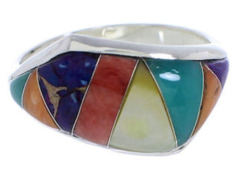 Multicolor Inlay Genuine Sterling Silver Ring Size 8-3/4 EX50444
