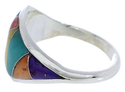 Multicolor Inlay Genuine Sterling Silver Ring Size 8-3/4 EX50444