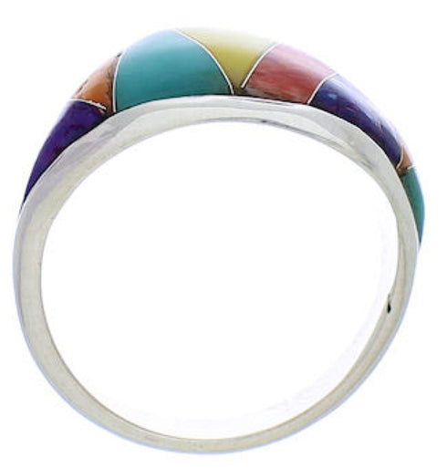 Multicolor Inlay Genuine Sterling Silver Ring Size 8-3/4 EX50444