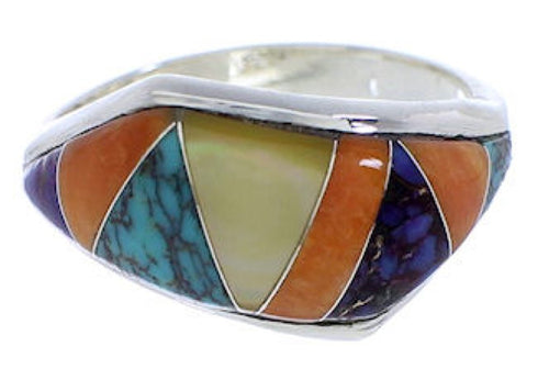 Sterling Silver Turquoise Multicolor Ring Size 7-3/4 EX50451