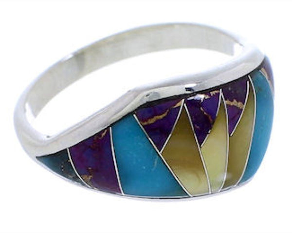 Genuine Sterling Silver Multicolor Inlay Ring Size 6-3/4 EX50480