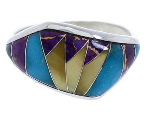 Genuine Sterling Silver Multicolor Inlay Ring Size 6-3/4 EX50480