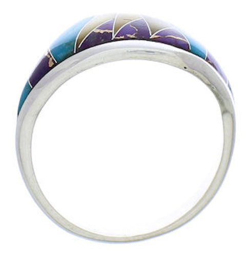 Genuine Sterling Silver Multicolor Inlay Ring Size 6-3/4 EX50480