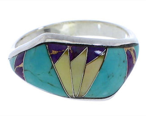 Multicolor Silver Southwestern Ring Size 7-3/4 EX50492