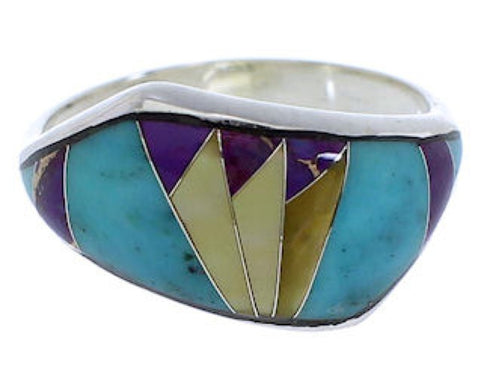 Genuine Sterling Silver And Multicolor Inlay Ring Size 7 EX50495