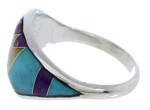 Genuine Sterling Silver And Multicolor Inlay Ring Size 7 EX50495