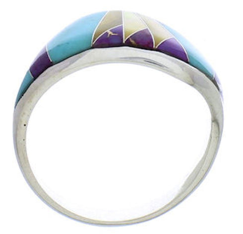 Genuine Sterling Silver And Multicolor Inlay Ring Size 7 EX50495