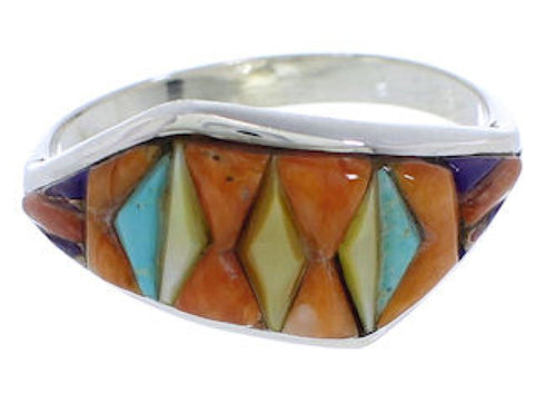 Turquoise Multicolor Southwest Silver Ring Size 8 EX50507
