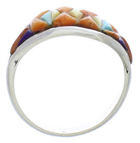 Turquoise Multicolor Southwest Silver Ring Size 8 EX50507