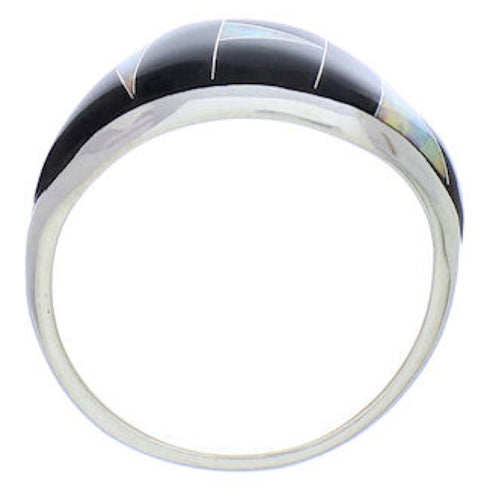 Genuine Sterling Silver Black Jade And Opal Ring Size 6 EX50534