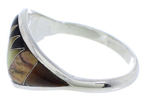 Southwest Multicolor Inlay Sterling Silver Ring Size 7-3/4 EX50543