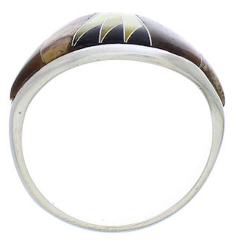 Southwest Multicolor Inlay Sterling Silver Ring Size 7-3/4 EX50543