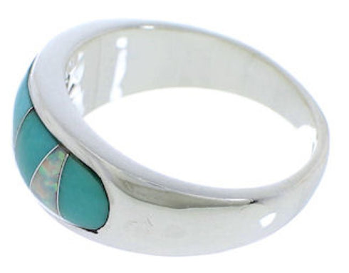 Turquoise And Opal Southwestern Silver Ring Size 6-3/4 EX50573