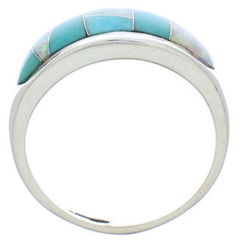 Sterling Silver Turquoise And Opal Ring Size 7-1/4 EX50575