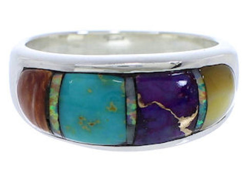 Multicolor Inlay Genuine Sterling Silver Ring Size 6-3/4 EX50582