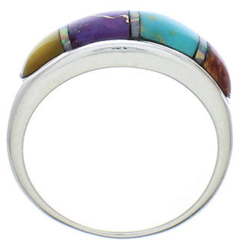 Multicolor Inlay Genuine Sterling Silver Ring Size 6-3/4 EX50582