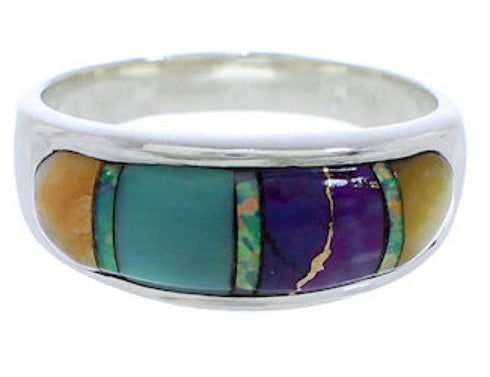 Genuine Sterling Silver Multicolor Inlay Ring Size 8-1/4 EX50583