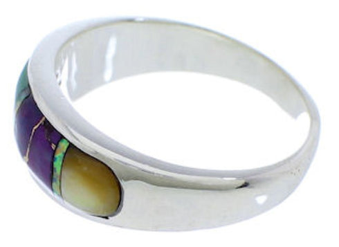 Genuine Sterling Silver Multicolor Inlay Ring Size 8-1/4 EX50583