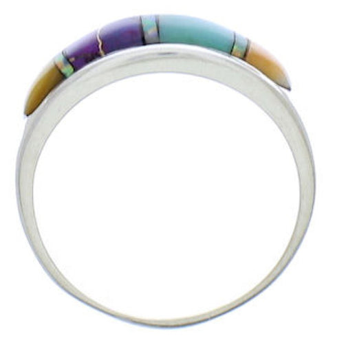 Genuine Sterling Silver Multicolor Inlay Ring Size 8-1/4 EX50583