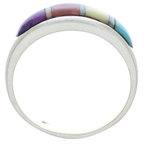 Southwest Sterling Silver Multicolor Inlay Ring Size 8-1/4 EX50587