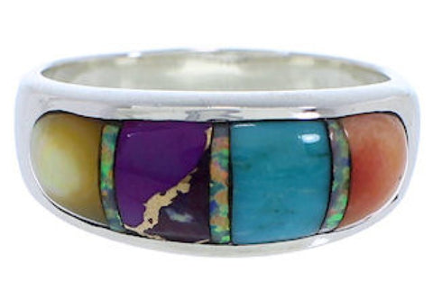 Genuine Sterling Silver And Multicolor Ring Size 6-3/4 EX50593