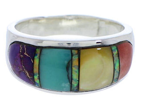 Multicolor Inlay And Sterling Silver Ring Size 5-3/4 EX50598