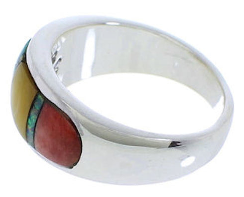 Multicolor Inlay Genuine Sterling Silver Ring Size 6-3/4 EX50596