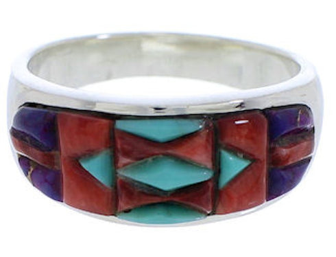 Southwest Sterling Silver And Multicolor Ring Size 7-3/4 EX50601