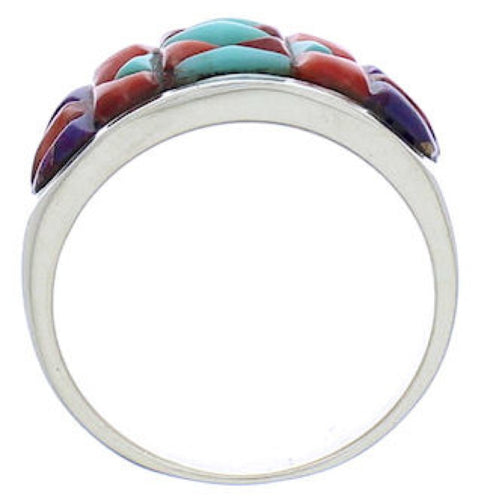 Southwest Sterling Silver And Multicolor Ring Size 7-3/4 EX50601