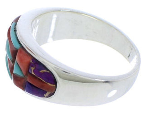 Multicolor Inlay And Sterling Silver Ring Size 6-1/2 EX50604