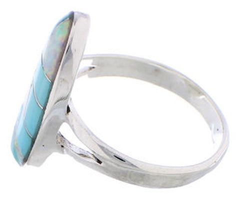 Silver Opal And Turquoise Southwest Ring Size 8-3/4 WX41628