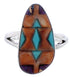 Multicolor Inlay Sterling Silver Southwestern Ring Size 7-3/4 WX41828