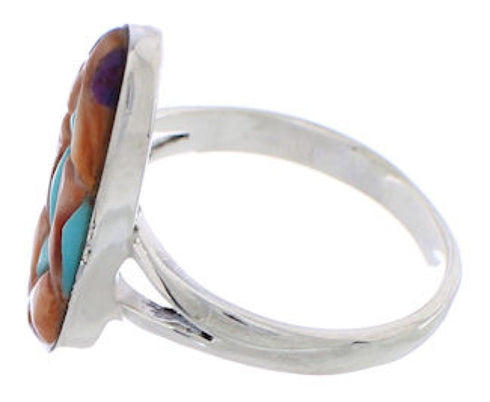 Multicolor Inlay Sterling Silver Southwestern Ring Size 7-3/4 WX41828
