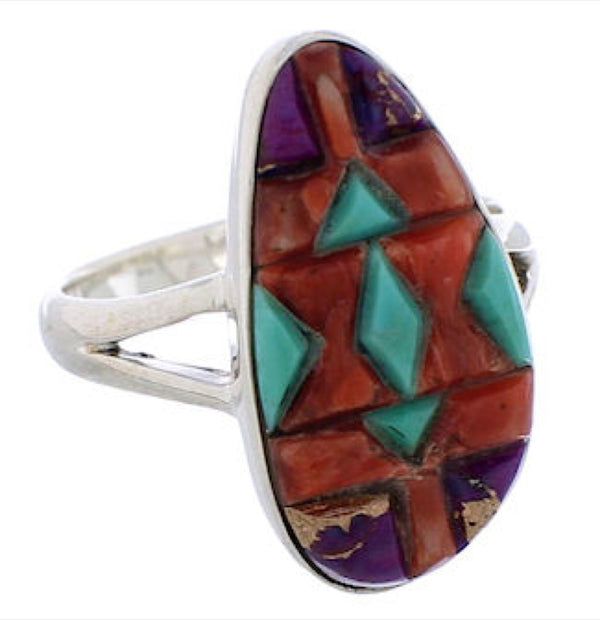 Multicolor Inlay Sterling Silver Jewelry Ring Size 7-3/4 WX41833