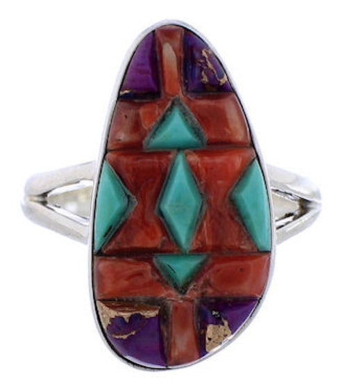 Multicolor Inlay Sterling Silver Jewelry Ring Size 7-3/4 WX41833